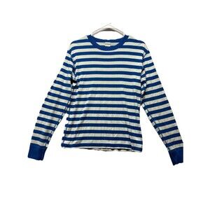Hanna Andersson Pajama Top Adult Unisex XS Blue White Striped Organic Cotton Top